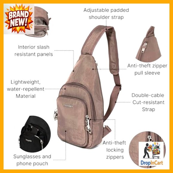 Anti-Theft Crossbody Sling Bag Secure Travel Lightweight RFID Blocking Compact - Picture 4 of 7